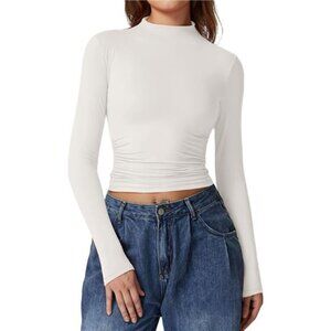 Women's Mock Neck Long Sleeve Double-Lined Crop Top
